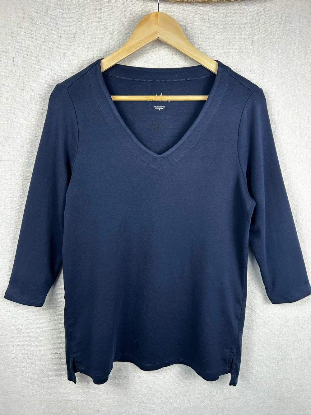 J.Jill Navy Pima Cotton V-Neck 3/4 Sleeve Tee | Soft Capsule Basic Medium - Picture 2 of 8